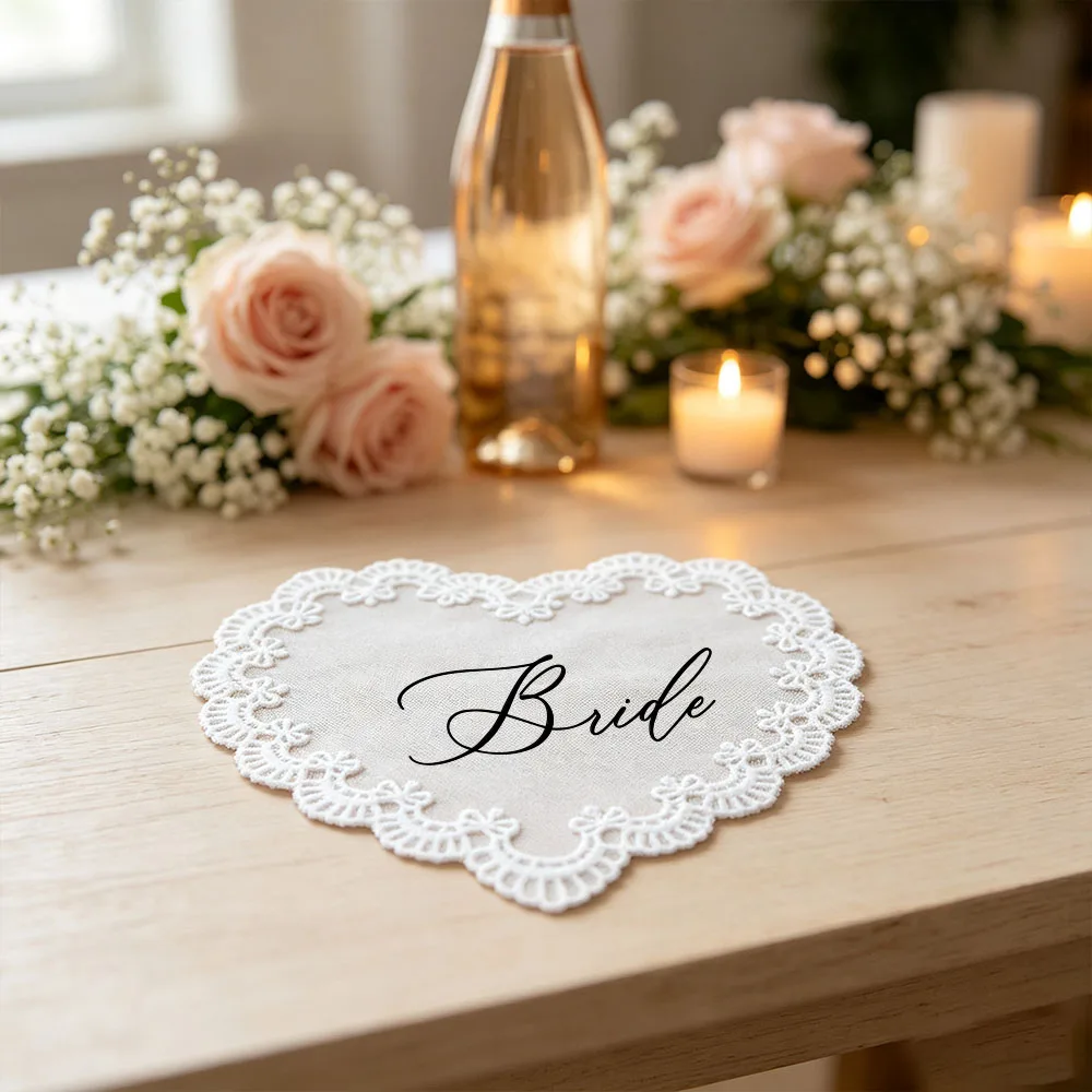 Personalized heart shaped lace name cards,wedding plate name tags,bridal party favors,vintage romantic style table decorations