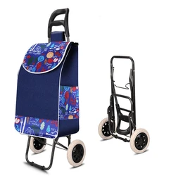 Folding Shopping Bag Cart Portable Grocery Trolley Lightweight Large Capacity 30L Waterproof Oxford Storage Bags with Big Wheels