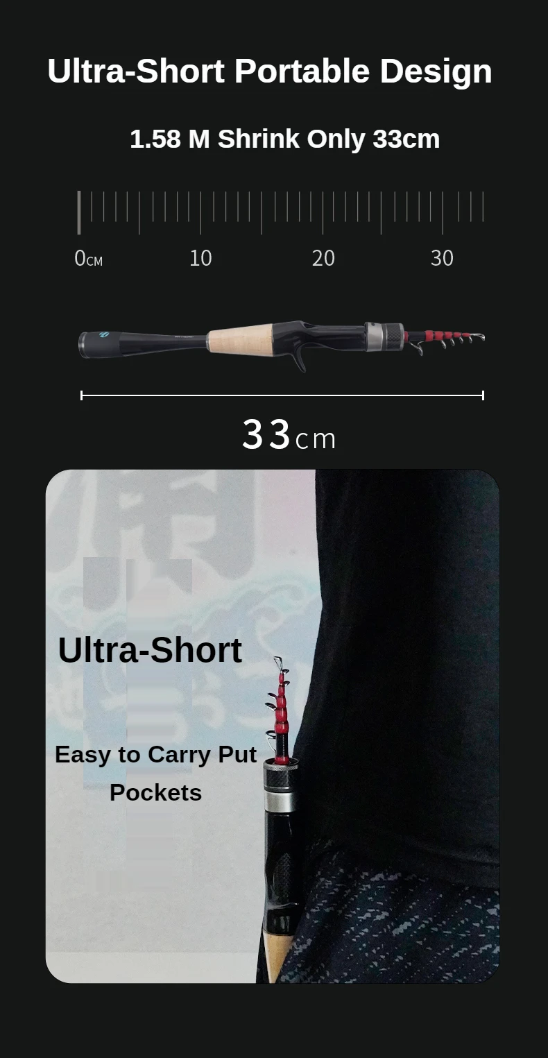 PURELURE 1,50 m XUL BFS Teleskoprute 5ft Reiserute Forelle Spinning Casting Solid Tip Carbon Angelrute Kleine Köder Barschrute – Detail 11