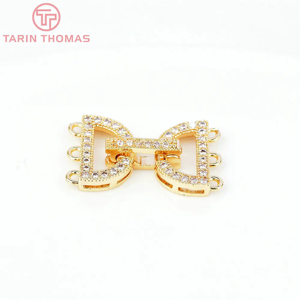 (6739) 2PCS 14x24MM 24K Gold Color Brass with Zircon Bracelet Connector Clasp High Quality Diy Jewelry Accessories Wholesale