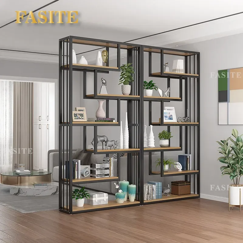 For Wrought Iron Partition Rack Floor to Ceiling Industrial Style Dining Room Screen Display Rack Office Multi Layer Entrance