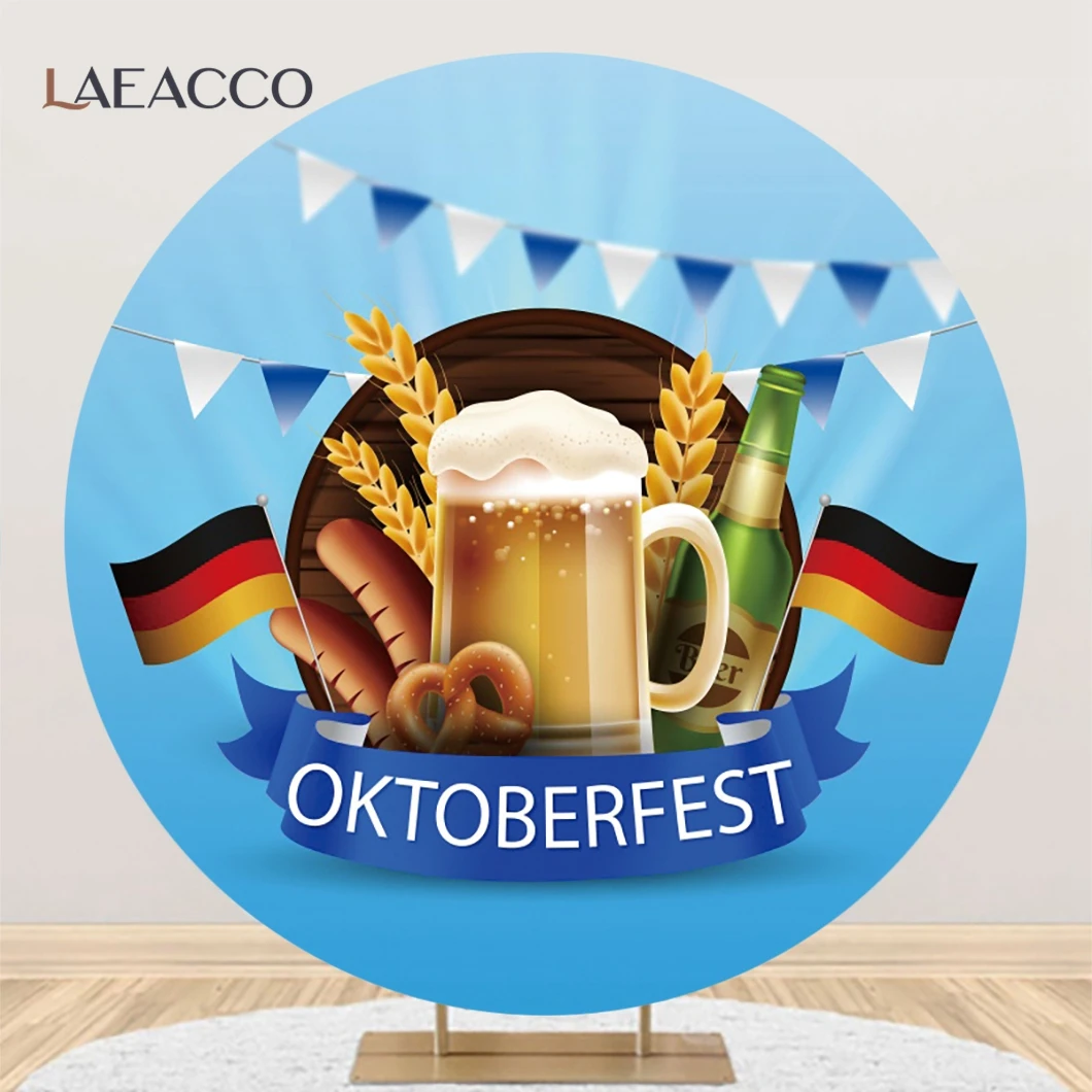 Oktoberfest Beer Party Round Background Old Dark Wooden Board Bread Wheat Wine Munich Carnival Decor Circle Photography Backdrop