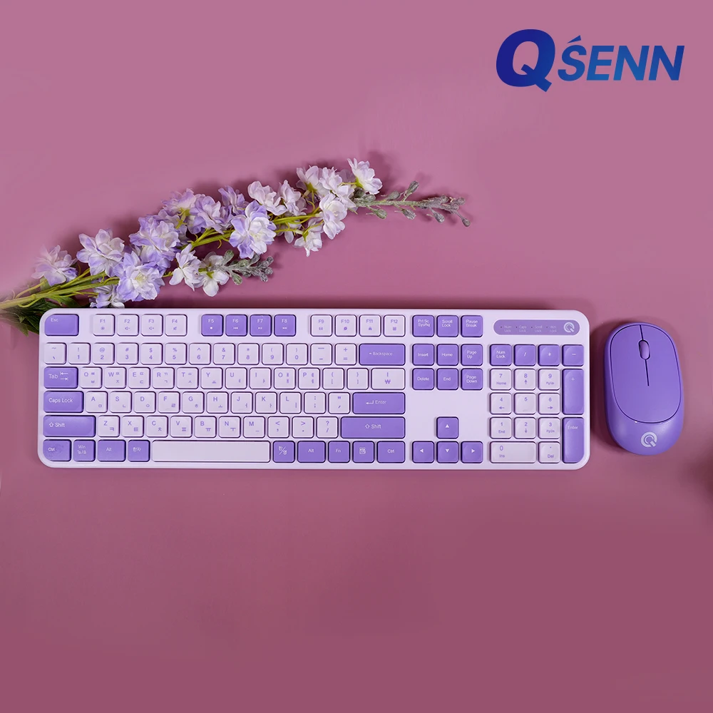 مجموعة لوحة مفاتيح وماوس لاسلكية منخفضة الضوضاء من Qsenn Mk314 (يتضمن جلد لوحة المفاتيح) لافندر، زهر الكرز، نجمة الرماية
