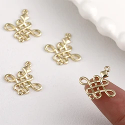 4pcs 13X18mm copper plating 14K Gold retro Chinese knot double hanging DIY hand jewelry pendant material accessories