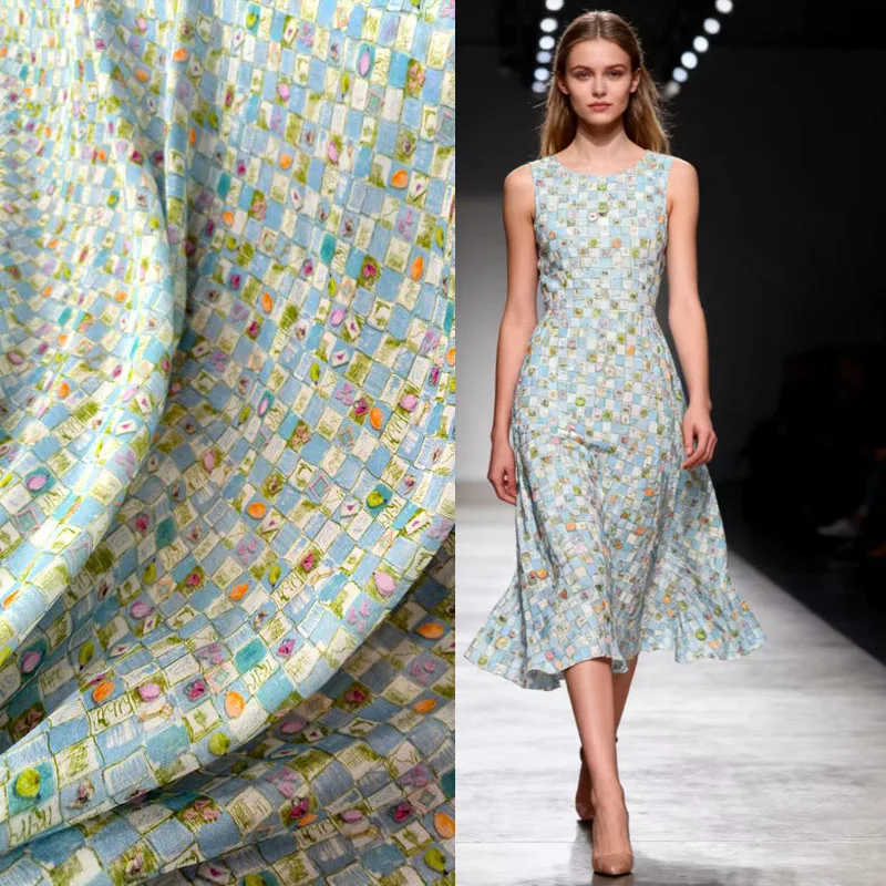 

Light Luxury Chiffon 100% Silk Fabric Charmuse Flowers Print china nature pure silks fabrics multicolors High-end Cloth Sewing