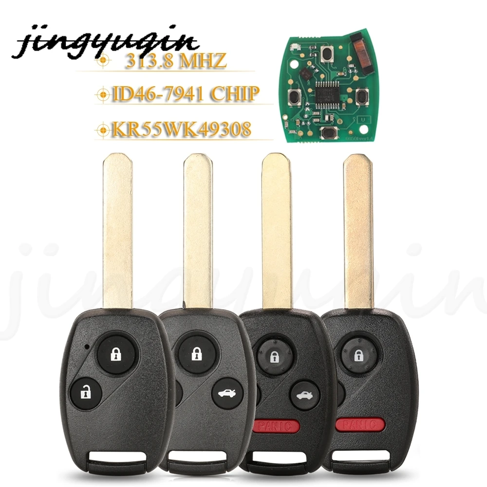 

jingyuqin 2/3/4Buttons Remote Fob KR55WK49308 313.8MHz ID46 PCF7941 Chip Car Key For Honda Accord