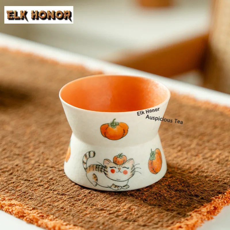 180ml Hand-painted Persimmons Cola Mug Iced Coffee Juice Cup Mocha Cups Bubble Teacup Cold Hot Water Jug Teaware Ornaments Gift