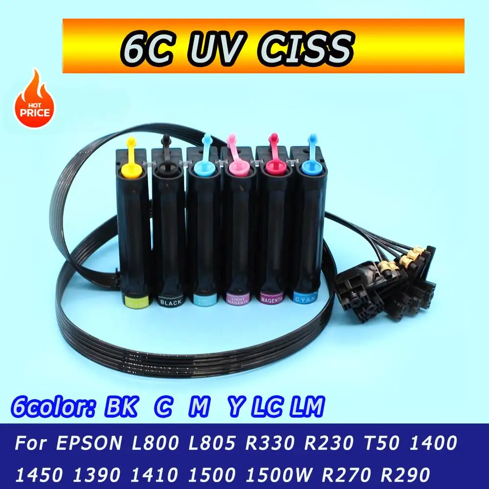 6C UV Printer CISS for Flatable Printer LED UV Ink Ciss for EPSON L800 L805 R330 R230 T50 1400 1450 1390 1410 1500 1500W R290