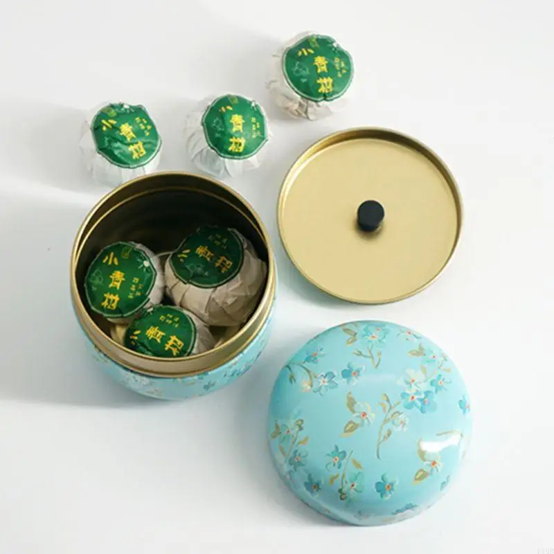F19B Flower Mini Tin Loose Tea Coffee Candy Storage Box Round Metal for Case Wedding