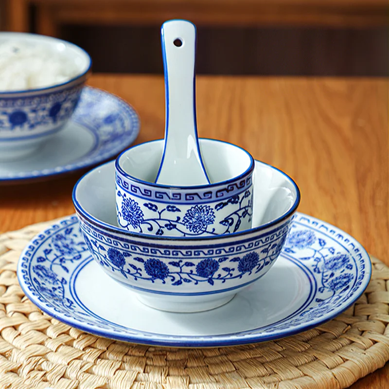 Ceramic Tableware Korean Blue and White Porcelain Plate Bowl Spoon Dishes and Plates Sets Dining Table Set Kitchen Supplies