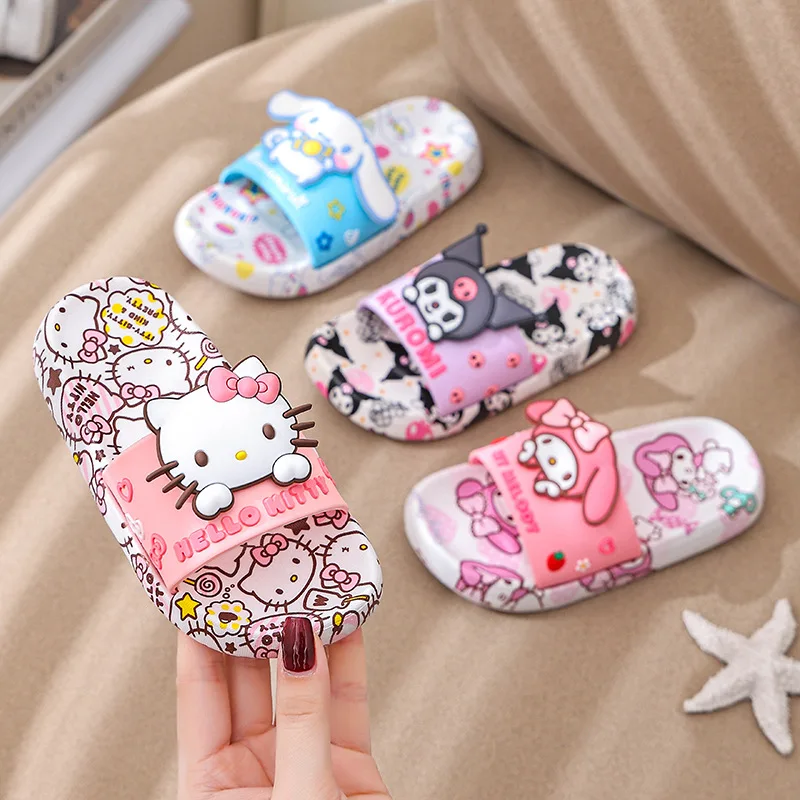 

Kawaii Sanrio Parent Child Slippers Anime Cute Hello Kitty My Melody Kuromi Cartoon Soft Sole Bathing Non Slip Sandals Girl Gift