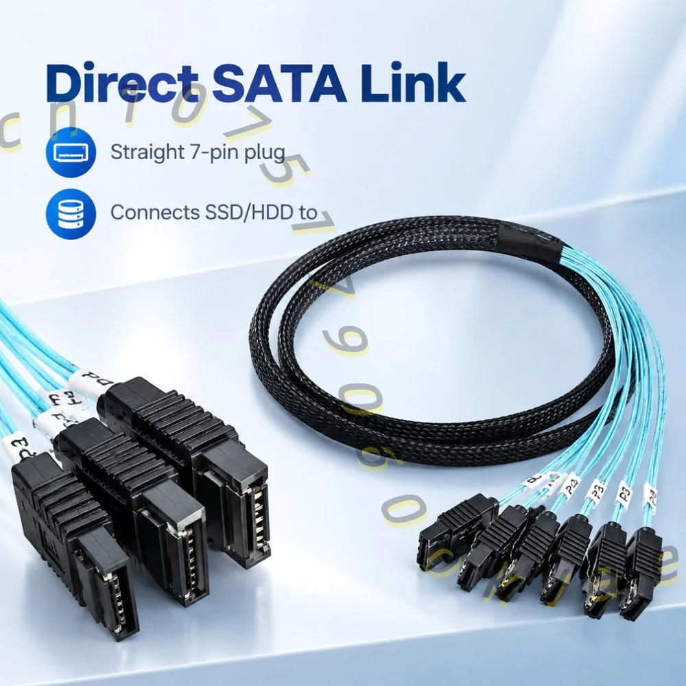 4/6 Port SATA 7 Pin to 7 Pin Straight Data Cable for SSD HDD Server Blue Cord