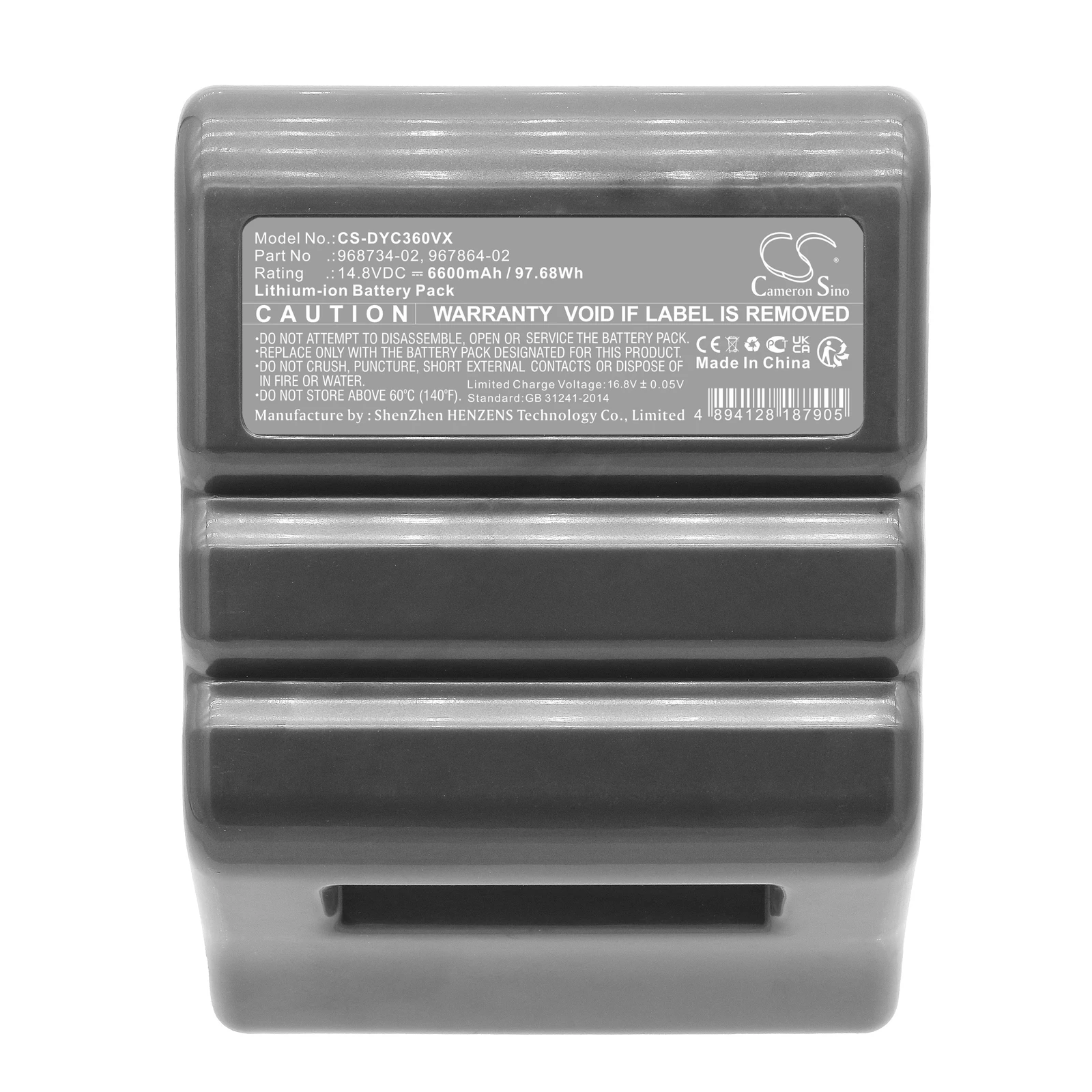 

CameronSino 6600mAh 97.68Wh 14.8V Vacuum Li-ion Battery for Dyson 360eye,Robot,RB01,RB01NB,RB01NF,968734-02,967864