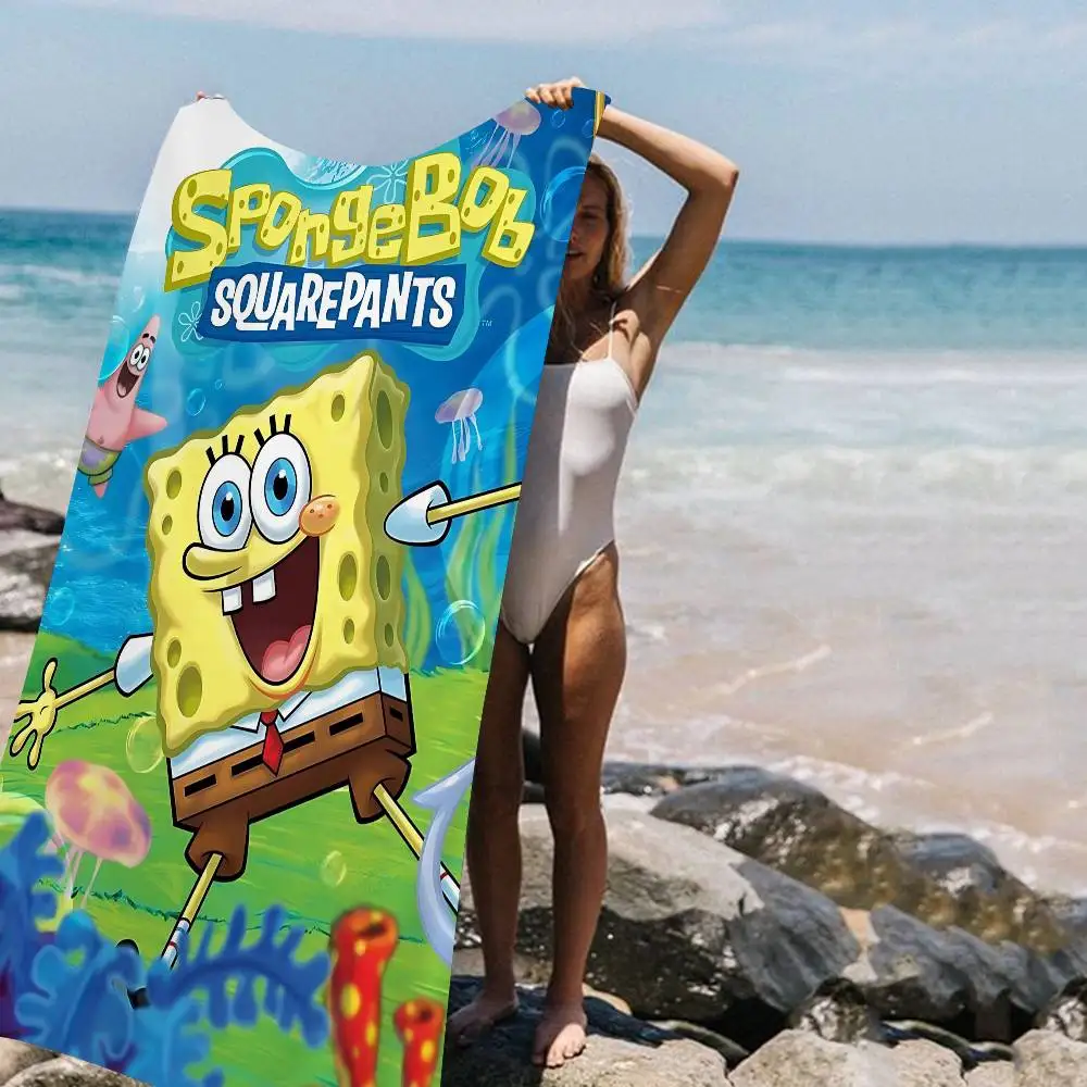 Animation S-Spongebob Cartoon Microfiber Blanket Quick Drying Beach Towels Printing Super Absorbent Pool Towel Blanket