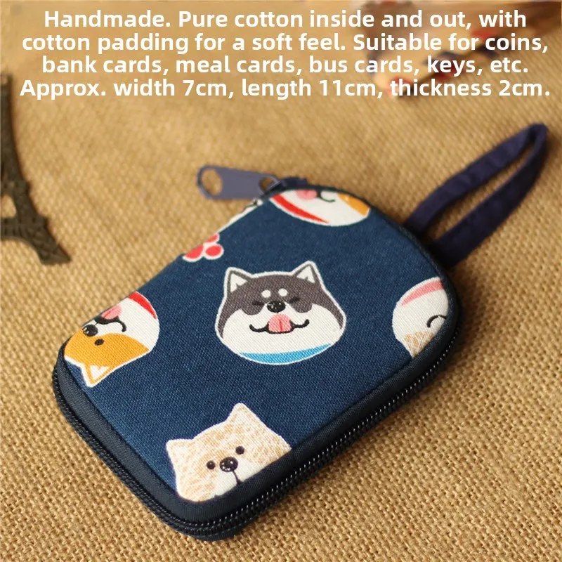 Cute Korean Style  Key Pouch Dual Purpose Storage Bag for Ladies Car Keys And Cards Bucket Shape Zipper Closure Cotton Ex...
