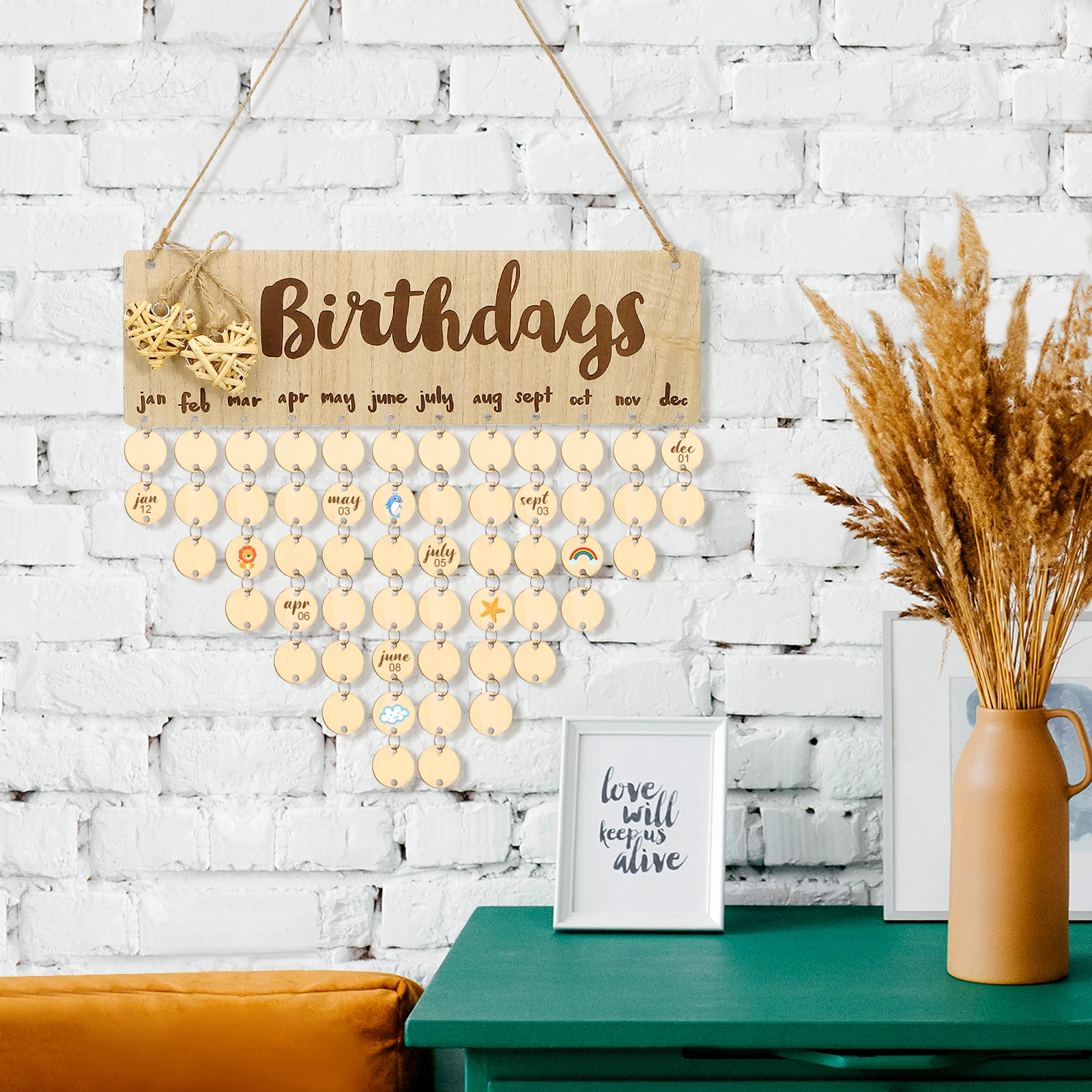 

Birthday Calendar Wooden Hanging Plaque DIY Memorandum Reminder Home Wall Decoration Family Birthday Reminder Anniversary