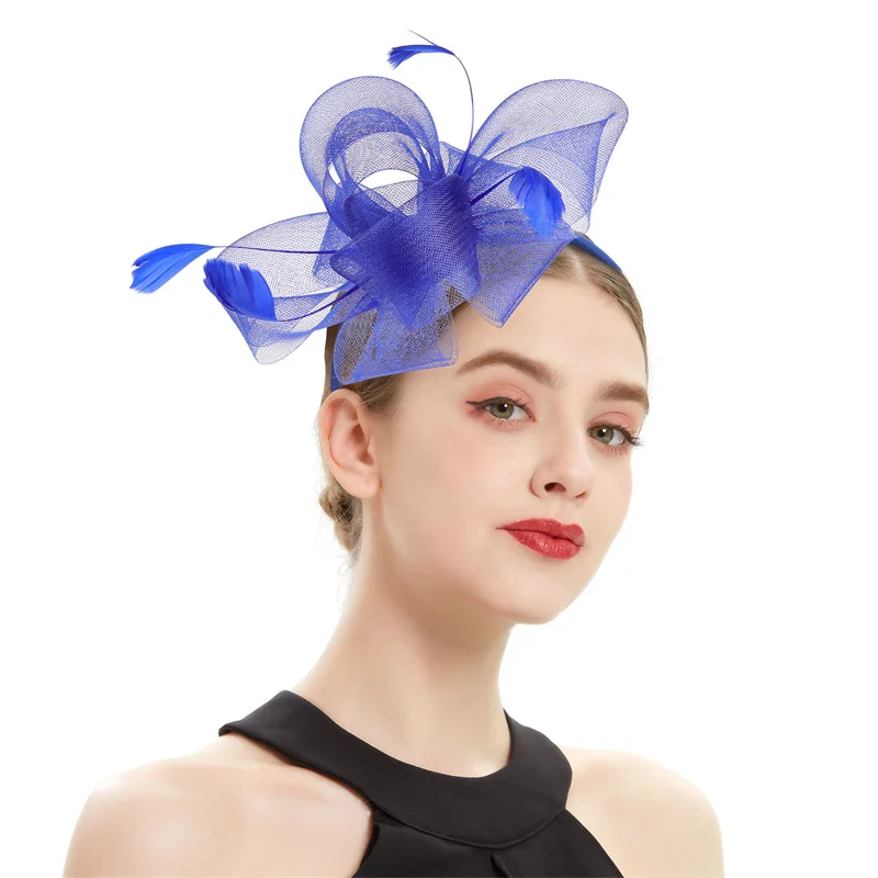 Neuer Braut-Fascinator-Schleifenhut mit Stirnband und Clips, Jockey-Zylinder mit Federn, Hochzeit, Cocktail, Teeparty, Kopfbedeckung für Frauen – Detail 3