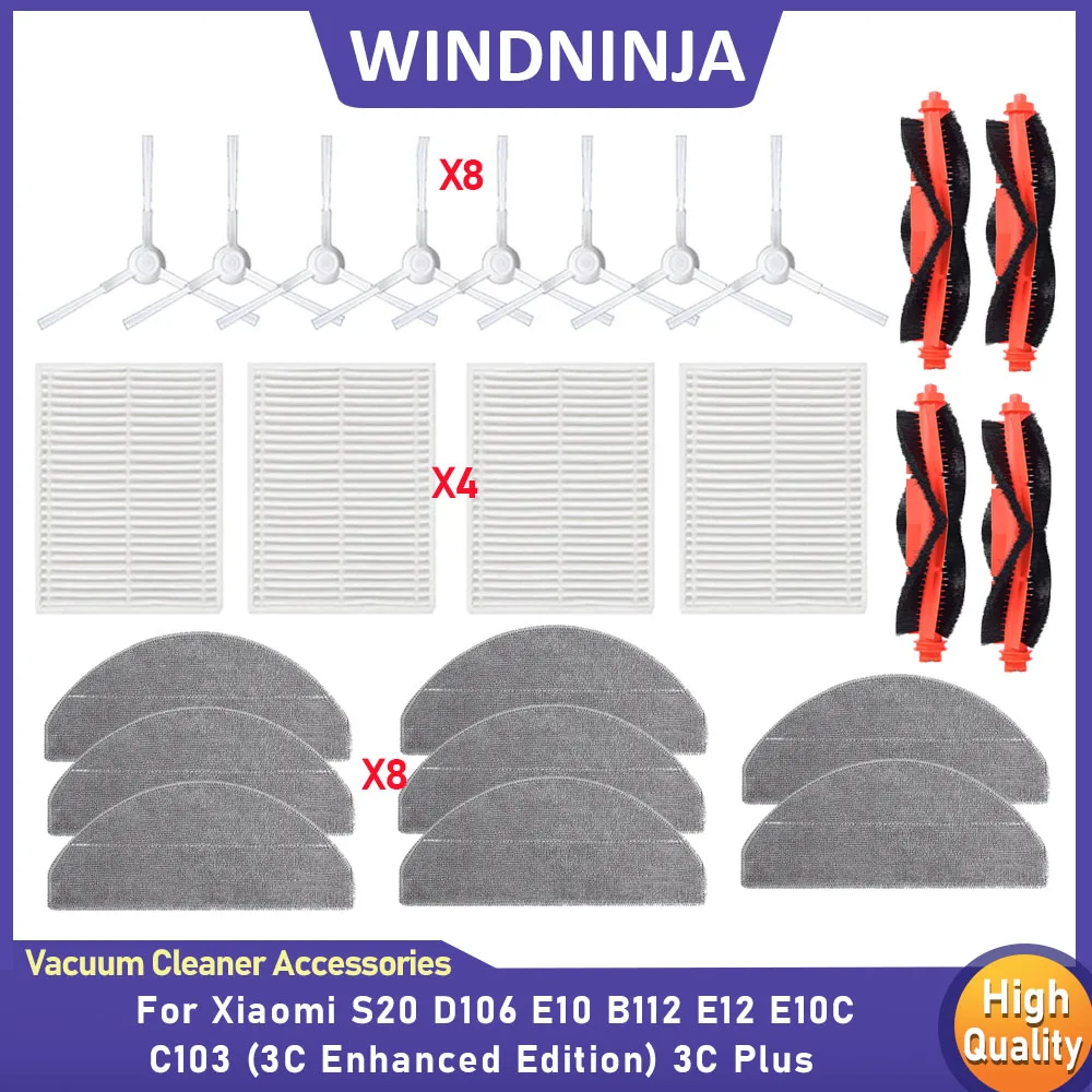 Mop Cloth HEPA Filter Part For Xiaomi S20 D106 E10 B112 E12 E10C C103 (3C Enhanced Edition) 3C Plus Robot Vacuum Main Side Brush