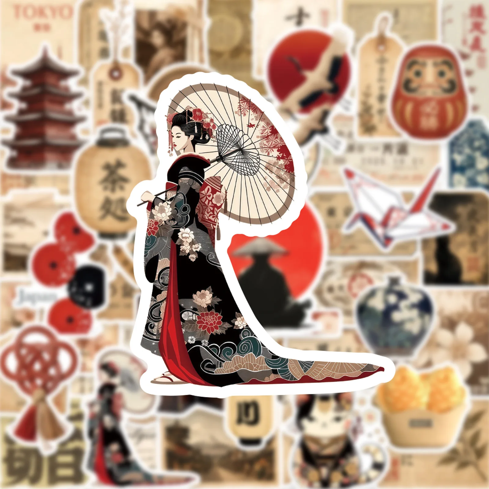 50 Stück Retro Japanische Traditionelle Kultur Graffiti-Aufkleber Dekoration Notizbuch Handy Gitarre Skateboard Kinderspielzeug Party-Geschenke
