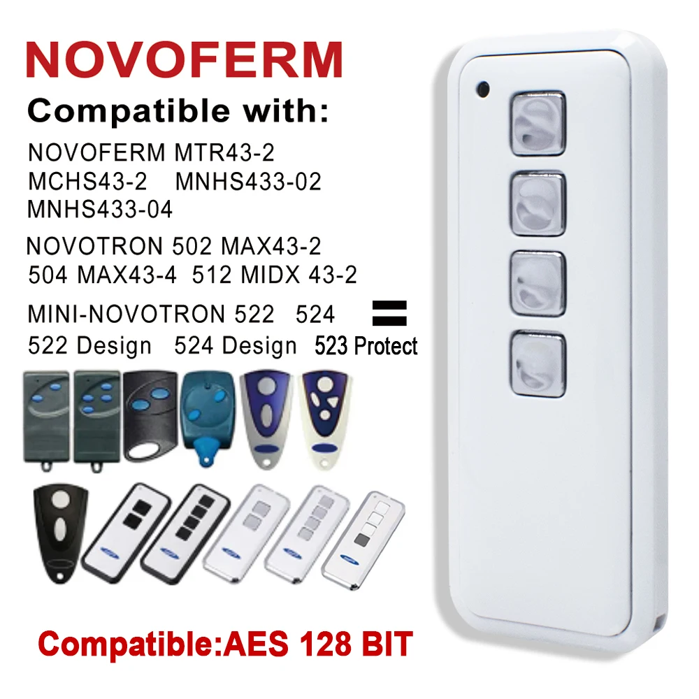 

NOVOFERM AES 128 BIT Novotron 522 524 Garage Door Remote Control 502 MAX43-2 504 MAX43-4 433.92MHz Rolling Code Command