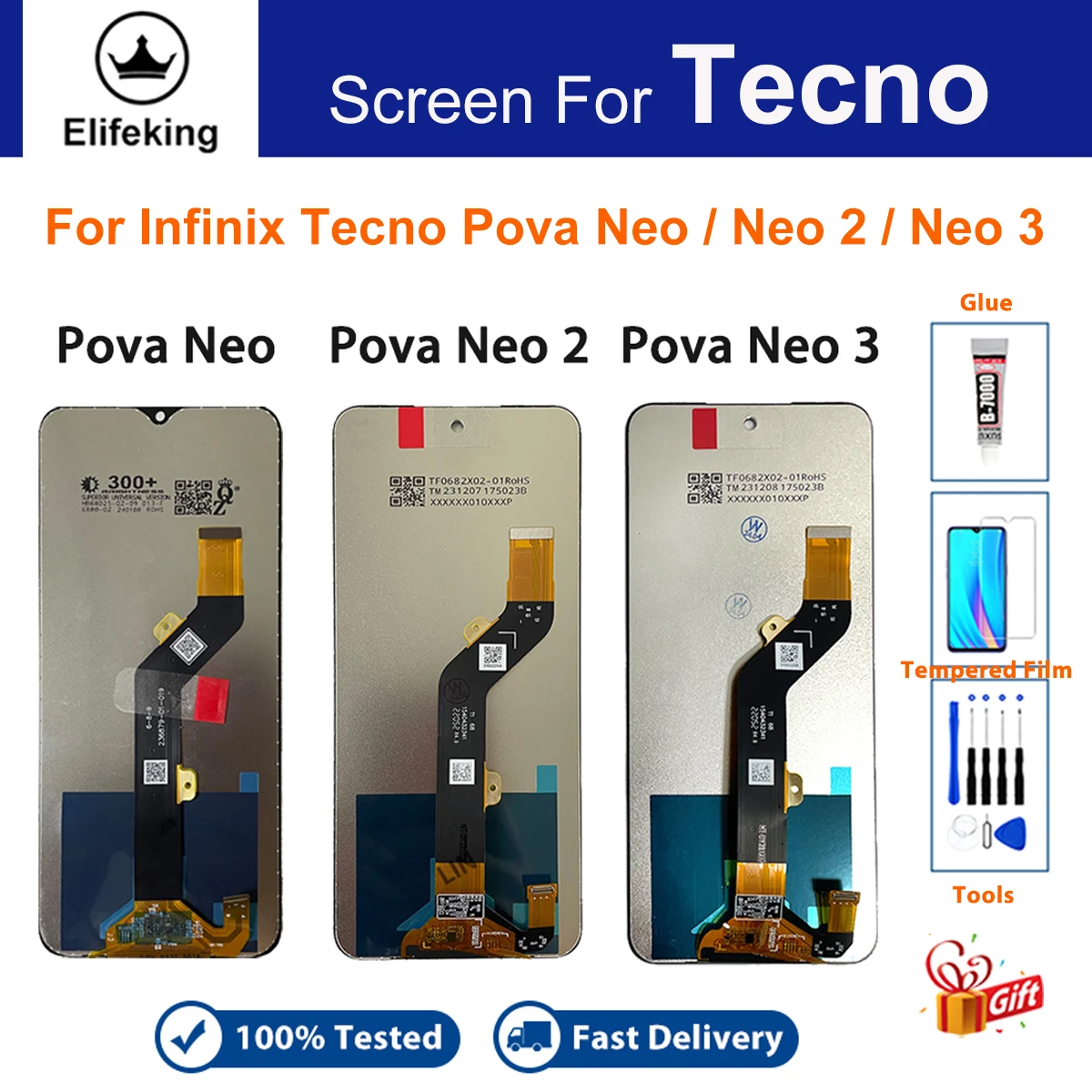 

Screen For Infinix Tecno Pova Neo Neo 2 Neo 3 LCD Display LE6 LG6n LH6n Touch Screen Ditigitizer Replacement Parts with Tools