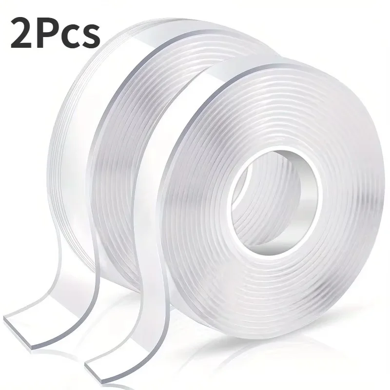 2pcs Double Sided Tape, Transparent Double Sided Wall Tape Suitable For Home, Office, Car, Outdoor Use