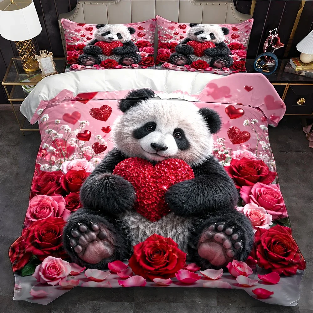 Kawaii Panda Duvet Cover Set Full King Cute Cartoon Animal Panda Comforter Cover Lovely Panda Bedding Set for Boys Girls Bedroom