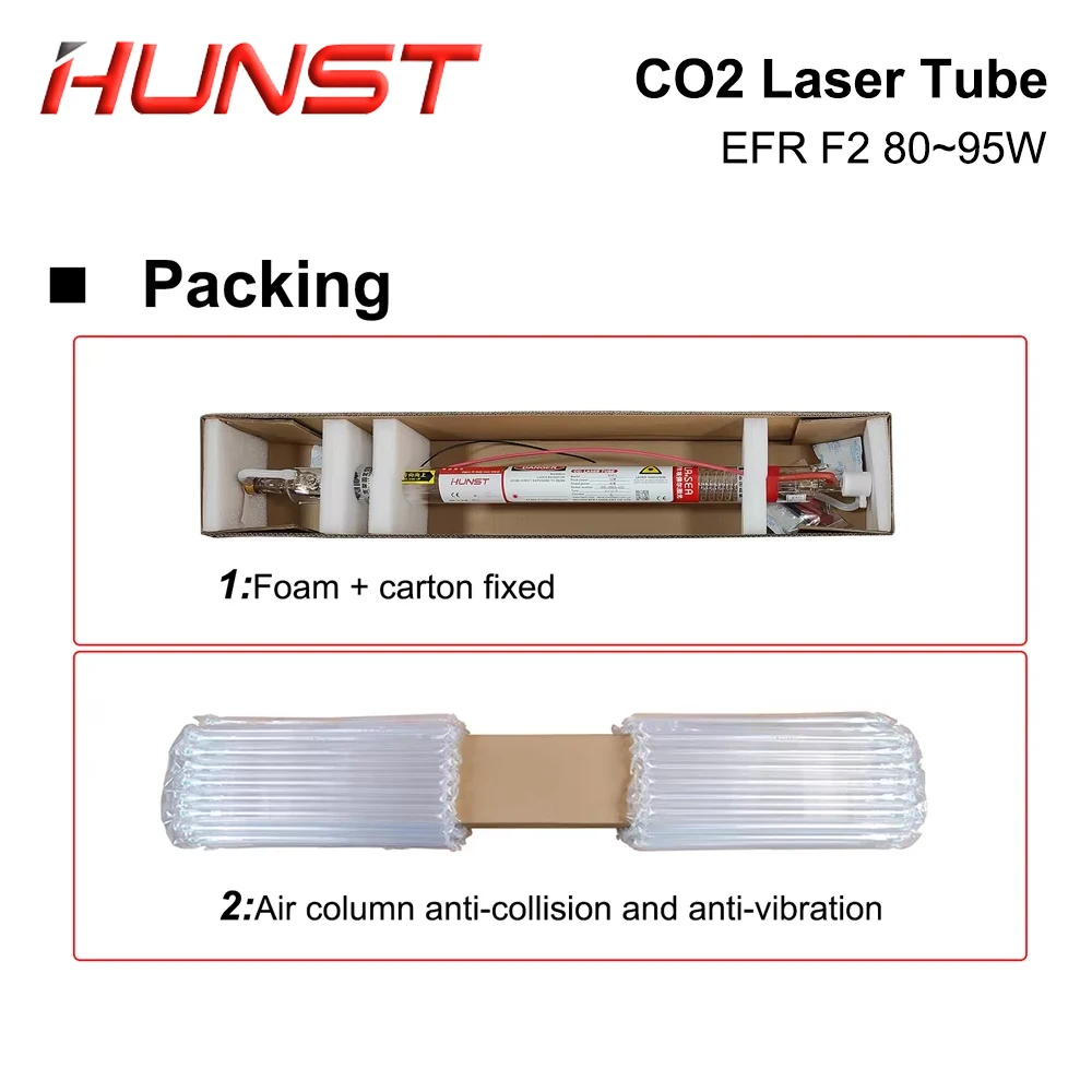 Tubo laser CO2 HUNST EFR F2 80W Diametro 80mm Lunghezza 1250mm Tubo laser adatto per macchina per incisione e taglio laser