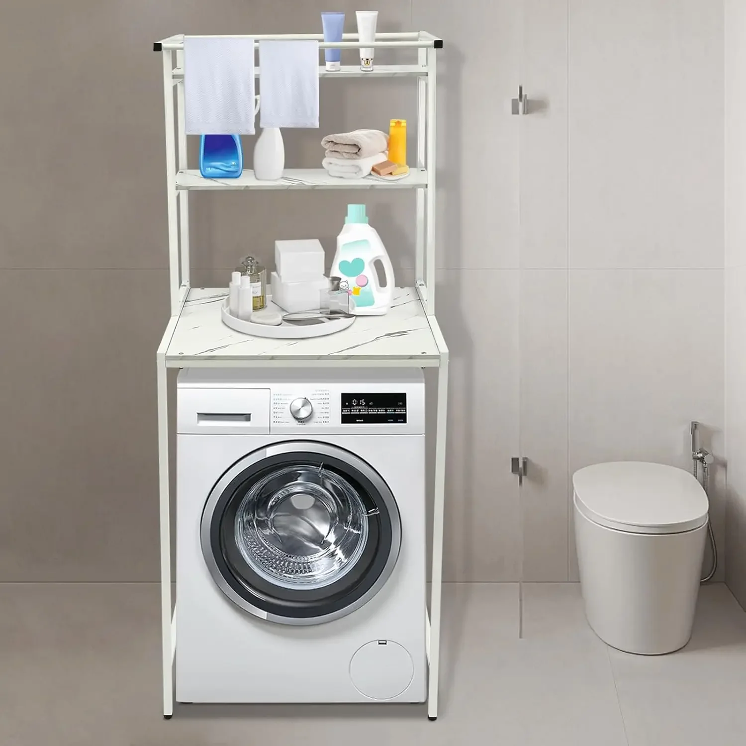 Shelf Over Washing Machine, Washing Machine and Dryer Storage Rack, Washing Machine Cupboard, 3 Shelves, Space-Saving Stand