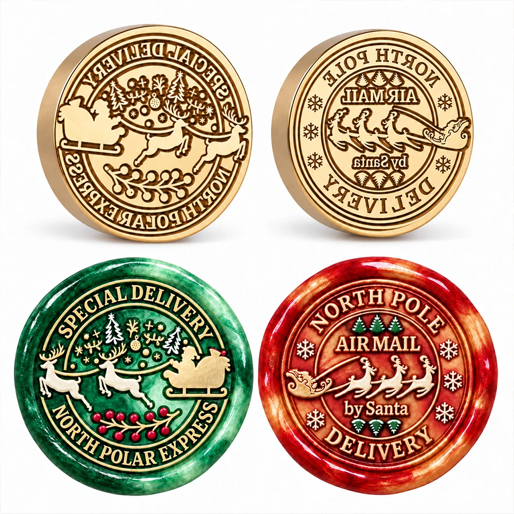 North Pole Christmas Wax Seal Stamp,Vintage Santa Sleigh Reindeer Pattern Sealing Wax Stamp for Envelopes,Invitations,Gift decor
