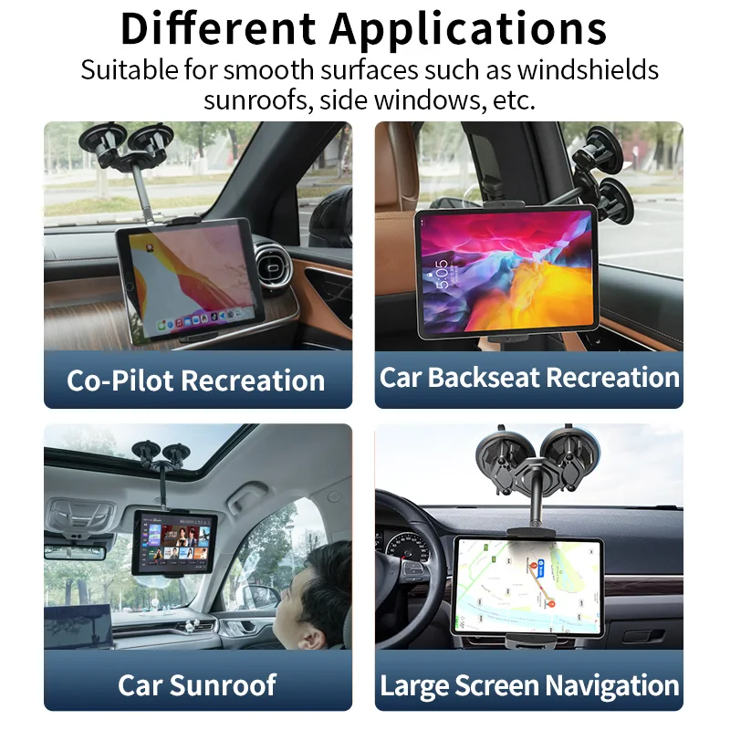 Dual Suction Cup Mount Tablet PC Navigation Video Watching Holder Stand for iPad 4-12.9 inch Phones Tablets Holder