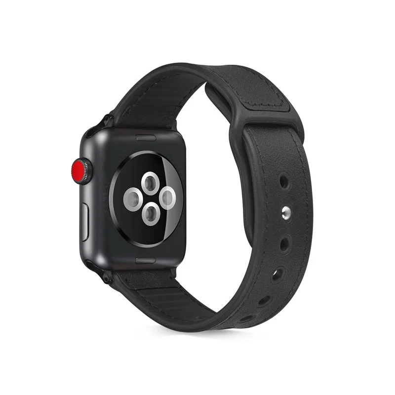 New Soft Genuine Leather + TPU Watch Strap for Apple Watch Series 7/6/se/5/4/3/2/1 (44mm 40mm 42mm 38mm)