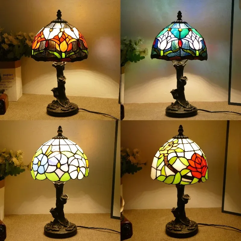 Small table lamp rose base design 14 inch European style country style bedroom bedside lamp study living room