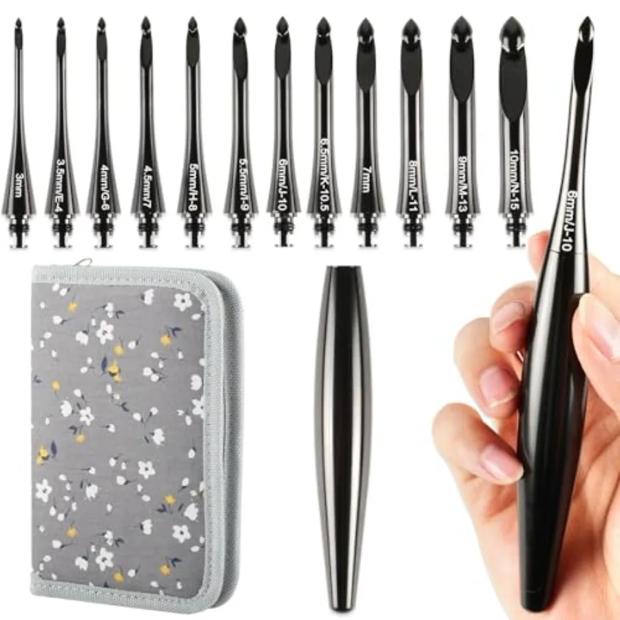 

Interchangeable Crochet Hook Set with 12 Hooks Ergonomic Crochet Hooks Large Handle US Sizes E-4 to N-15 3mm 10mm Smooth and Li