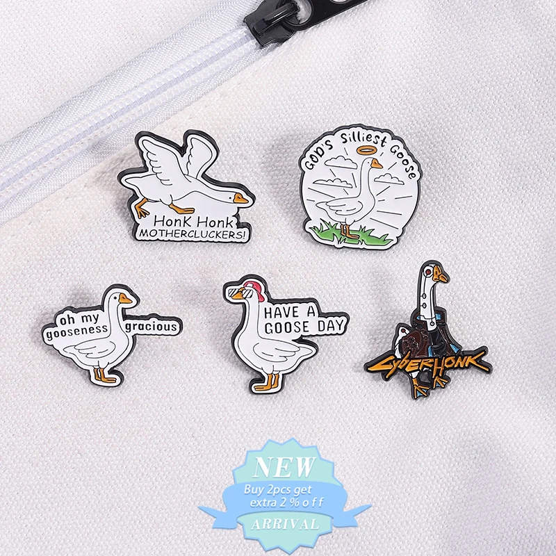 Have A Goose Day Enamel Pins Oh My Gooseness Gracious Silliest Geese Brooches Lapel Badges Clothes Jewelry Gift