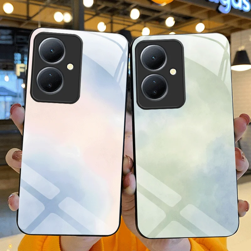 Hard Tempered Glass Case For vivo V60 Lite 4G Protective Cover Gradient  cloud Color Pattern Back Shell Fundas