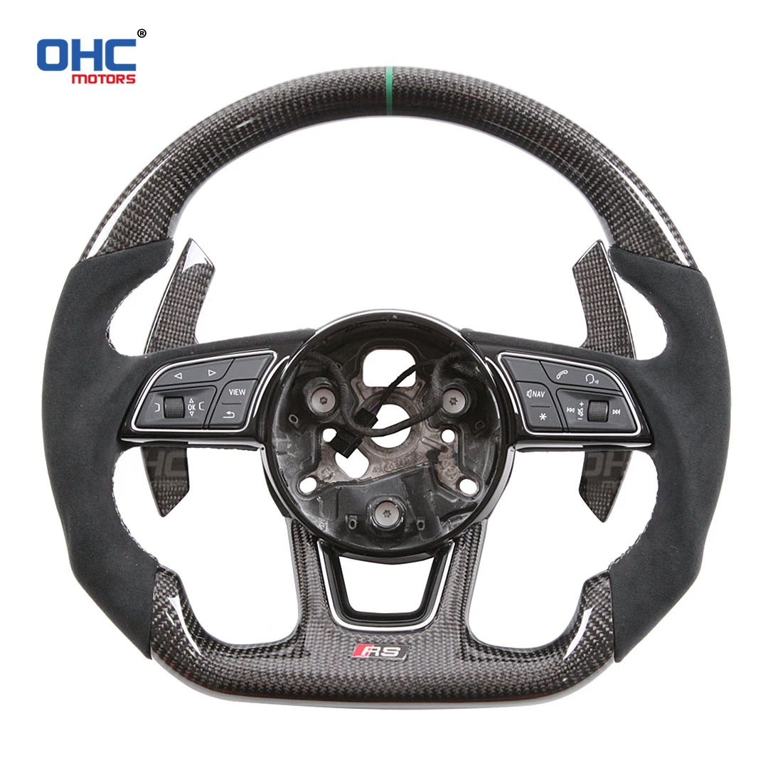 100% Real Carbon Fiber Customized Steering Wheel compatible for Audi S3 S4 S5 RS3 RS4 RS5 RS6 RS7 Perforated leather