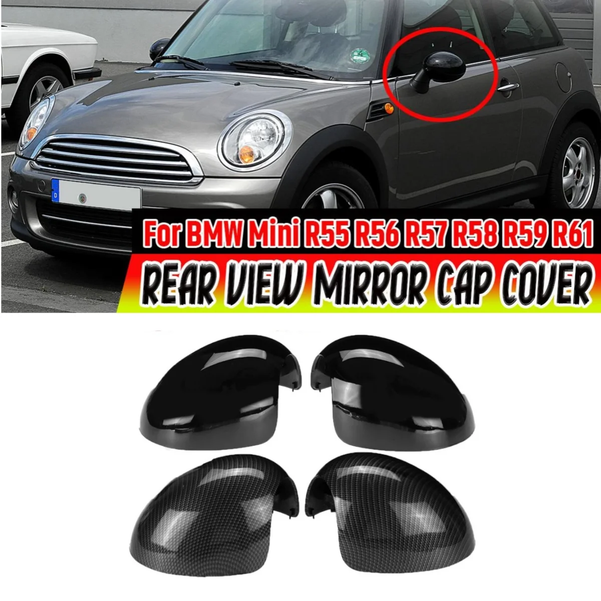

For BMW Mini Cooper R55 R56 R57 R58 R59 R61 Door Side Wing Rearview Mirror Cover Cap Replacement 51162754913 51162754914
