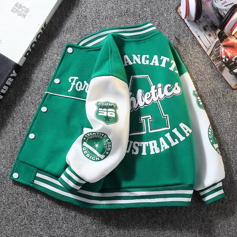 Spring Autumn Handsome Boys Baseball Jacket A Letter Decoration Outdoor Coat For 3-14 Years Kids Children Birthday Present