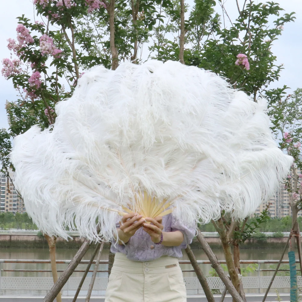 

13 Bone White Ostrich Feather Fan Halloween Party Stage Show Decorative Length 75cm Fluffy Feather Fan Bars Creative Handicraft