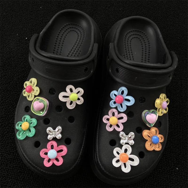 Premium Clear Transparent Flower Shoe Charms for Clogs DIY Silver Butterfly Shoe Buckle Accessories