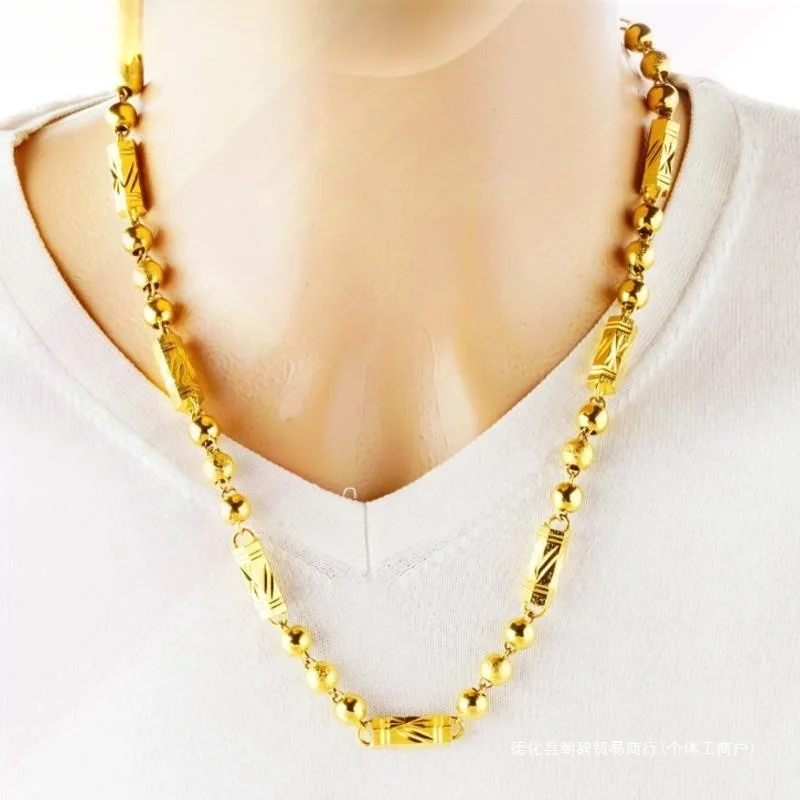 24K Gold necklace,Thai dragon bone large gold chain non-fading  rich person style