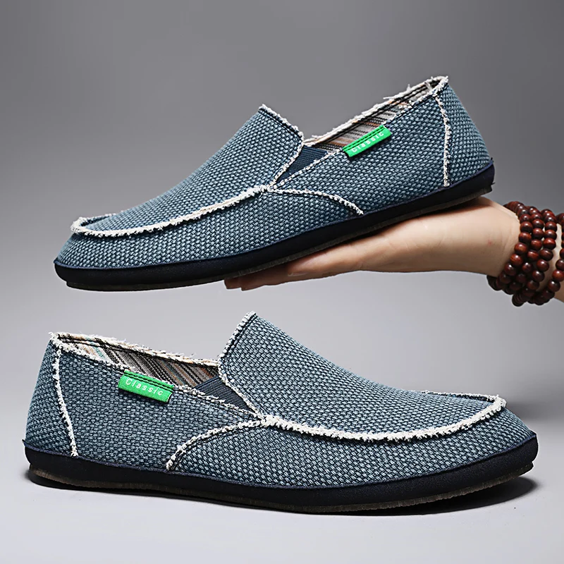 New men canvas shoes breathable casual shoes high quality men slip-on loafers lightweight outdoor simple moccasins walking shoes