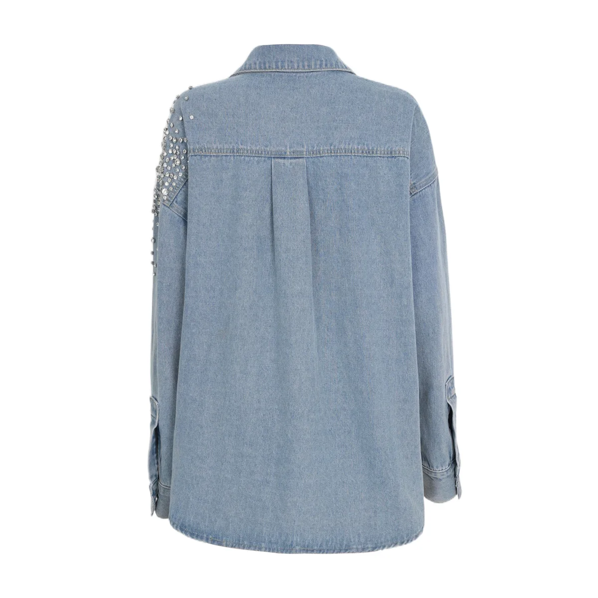 Spring Long Sleeves Lapel Denim Jacket Ladies Diamond-studded Irregularly Jeans Jacket Female Loose Blouses Outerwear Women