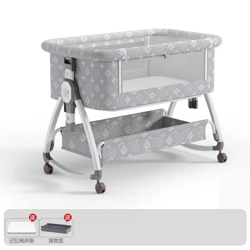 Portable Movable Baby Crib Foldable Height Adjustable Splicing Large Bed, Baby Cradle Bed Bb Bed Anti Overflow Milk