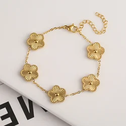 Y2K New Design Metal Plum Laser Five Leaf Flower Plant Bracelet Stainless Steel Waterproof High Quality Women's Clover