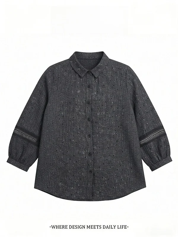 

Elegant Long Sleeve Collared Shirt for Women Fashionable Commute Wear Breathable Comfortable Print Design Button Closure