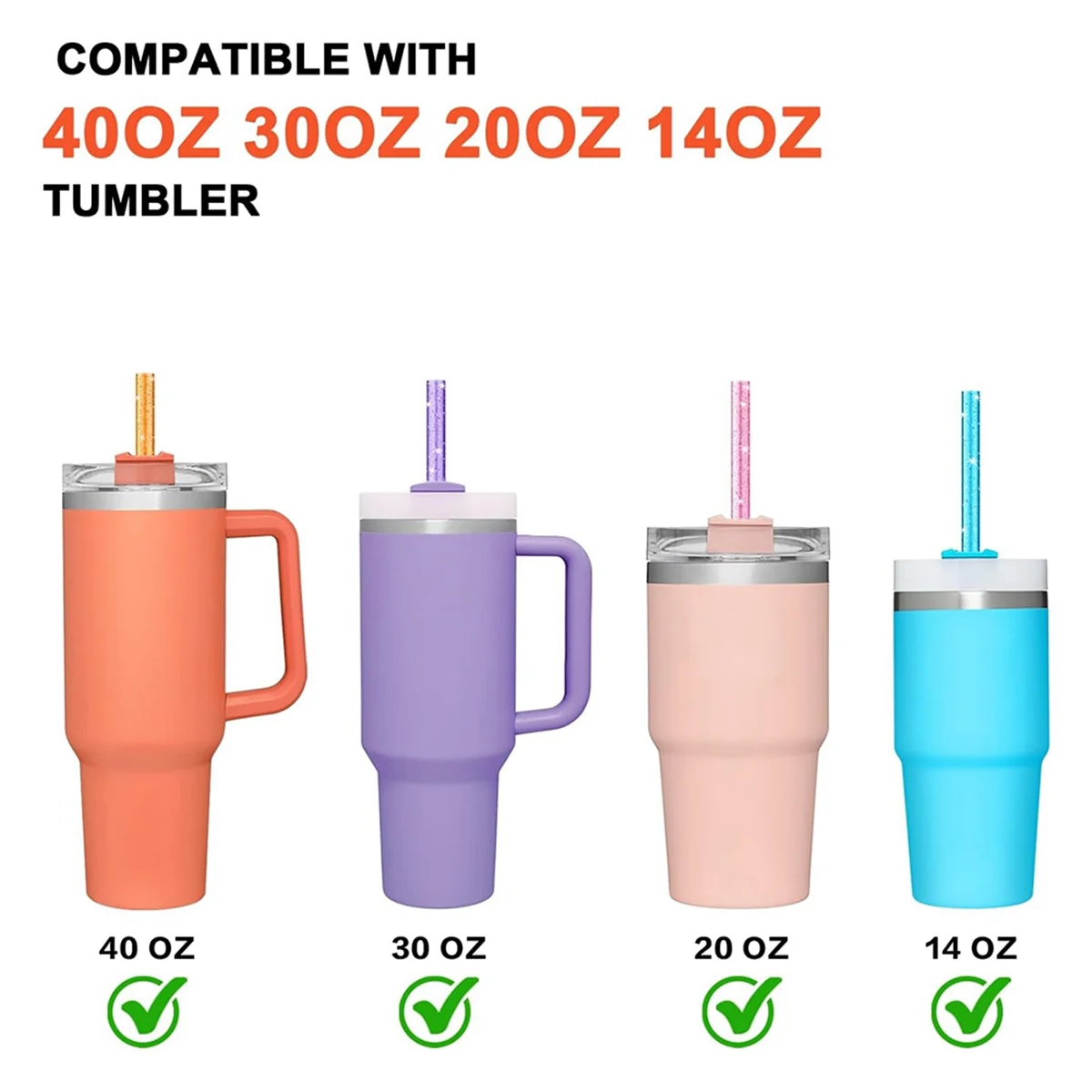 12 Pack Color Replacement Straws for Stanley Owala Simple Modern Tumbler, Reusable Glitter Straws Accessories