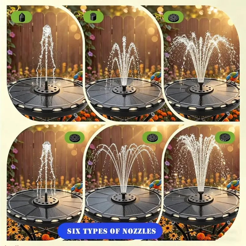 PHFU-For Garden Water Outdoor Solar Fountain 3.5W Solar Fountain Pump Kit For Indoor Pond 7 Color Light Bird Bath