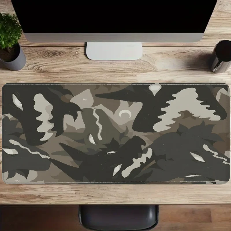 Camouflage Forest Mouse Pad: Woodland Camo Design, Extra Large Rubber Non-Slip Desk Mat for Esports Gaming and Office Use